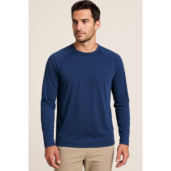 Peter Millar Men’s LS Performance Shirt Navy Stretch Raglan Crewneck athletic - Picture 1 of 9